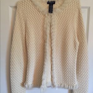 Jones NY wool and angora sweater with fur trim.